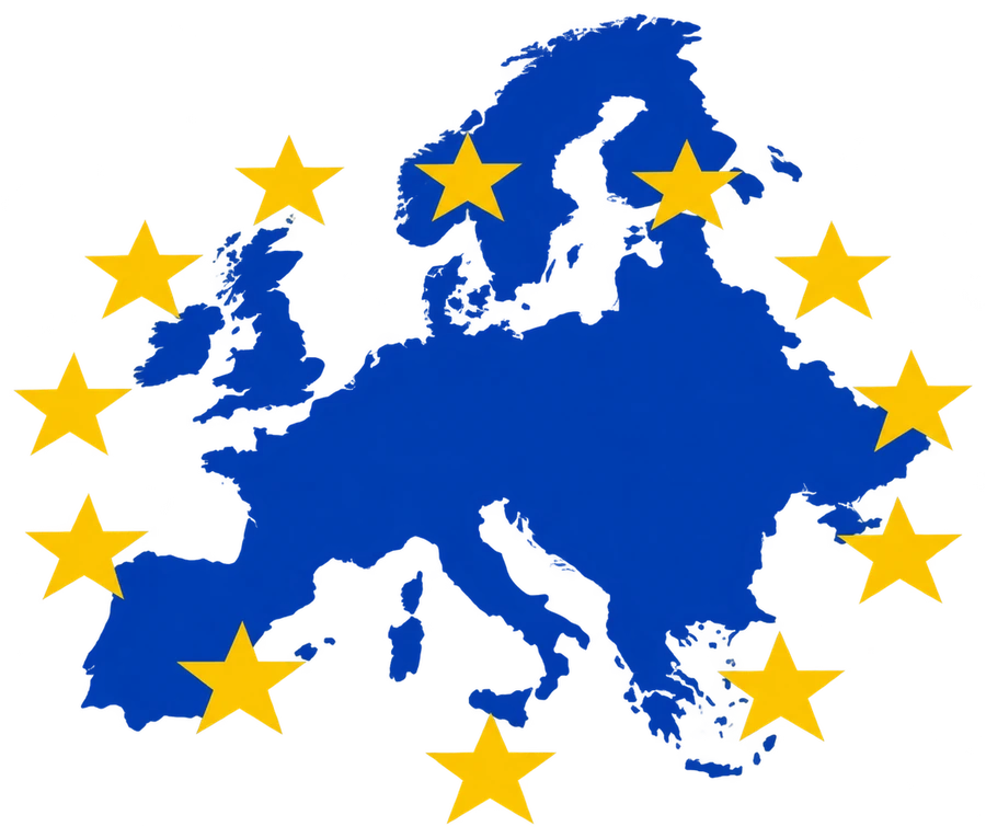 Europakarta omgiven av tolv gula stjärnor
