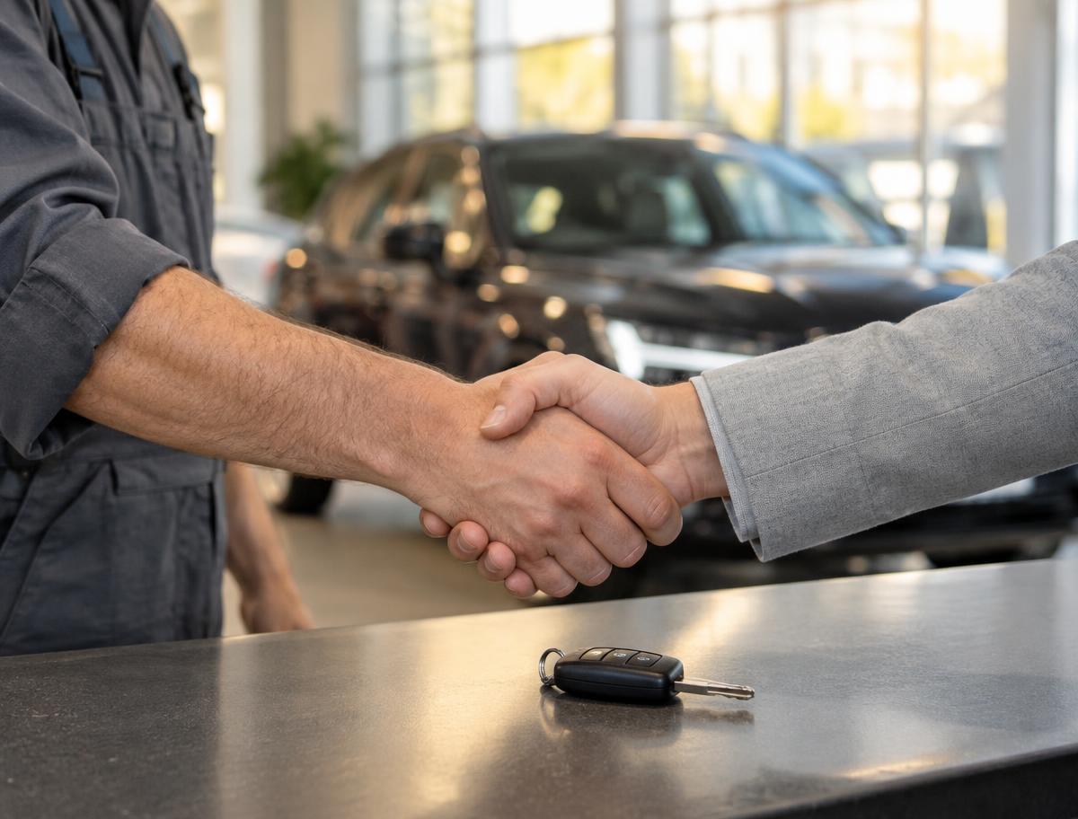 Handslag som tack för affären hos Bil & Motor i Alingsås